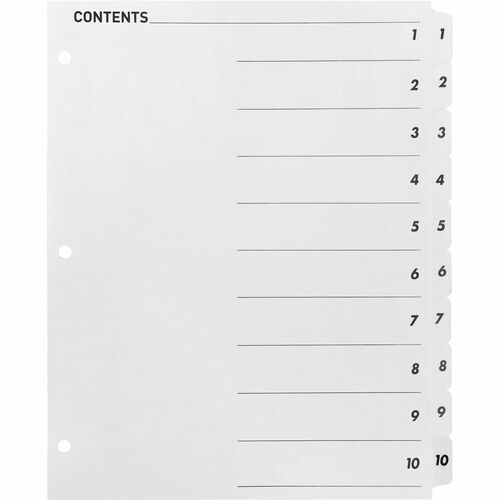Index Dividers, With Table of Contents Page, 1-10, 10 Tabs, Sheet, 11" x 8-1/2", White