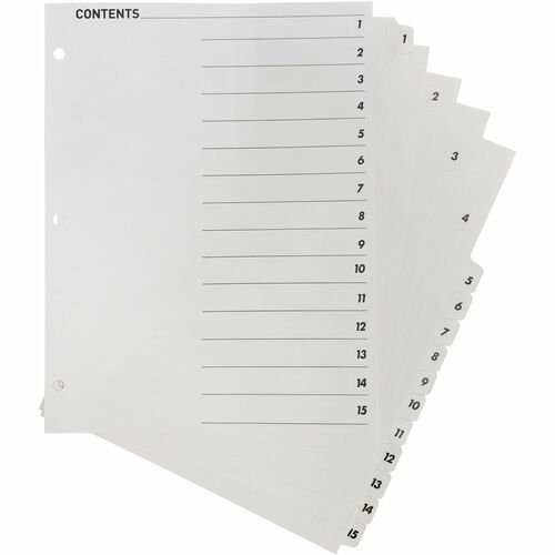 Index Dividers, With Table of Contents Page, 1-15, 15 Tabs, 11" x 8-1/2", White