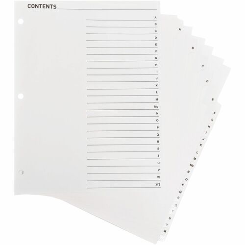 Index Dividers, With Table of Contents, A-Z, 3-Hole Punch, Letter, White