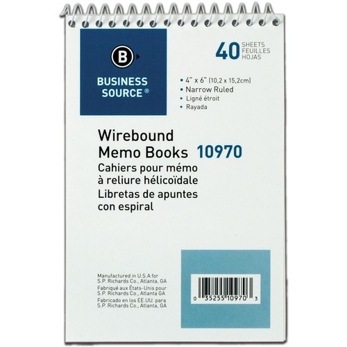 Wirebound Memo Book, End Opening, Wire, 4" x 6", 40 Sheets, White 12/DZ