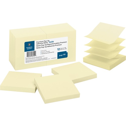 Pop-Up Adhesive Note Pads, 3" x 3", 100 Sheets, Yellow 12/PK