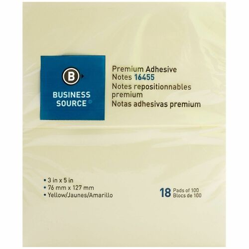 Notes, Adhesive, 3x5, Yellow 18/PK