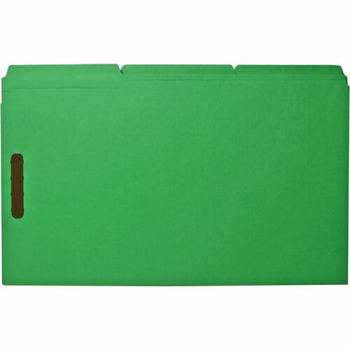 Fastener Folders, With 2-Ply Tab, 1/3 Ast Tab, Legal, Green 50/BX