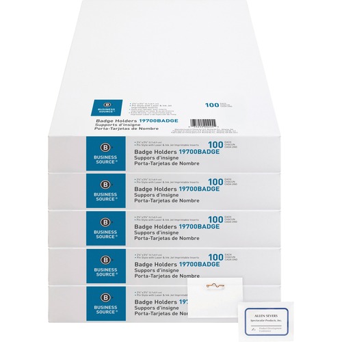Name Badge Kit, With Inserts, Side Load, 2-1/4" x 3-1/2", Clear, 100/BX Per Bundle 5/BD