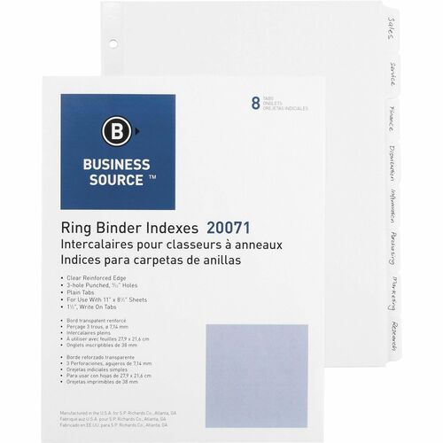 Dividers, Write-On, 8 Tab, White 100/BX
