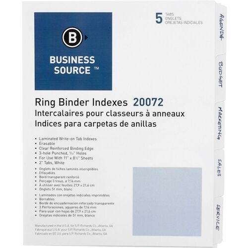 Dividers, Write-On, 5 Tab, White