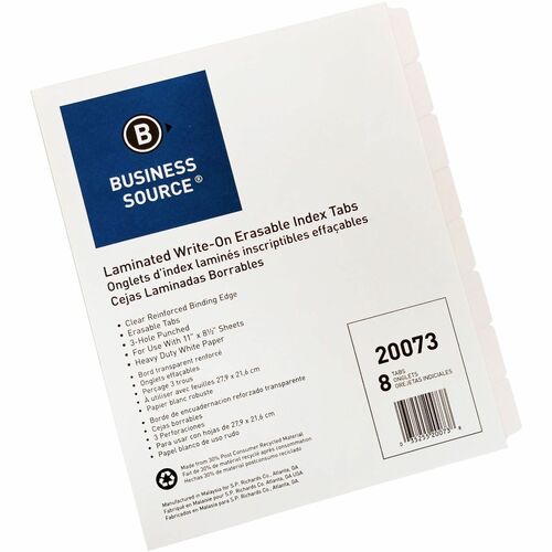 Dividers, Write-On, 8 Tab, White