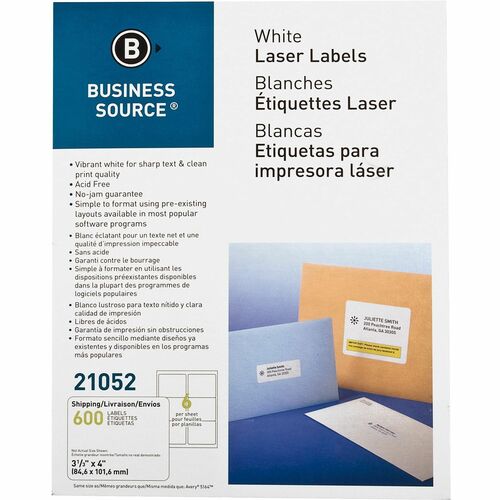 Label, IJ/LSR, 3.3x4, White 600/PK