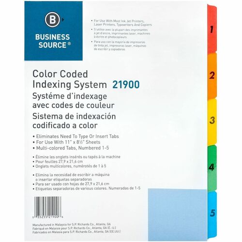 Index Dividers With Table of Contents Page, 1-5, 8-1/2" x 11", 5 Tabs, Multi