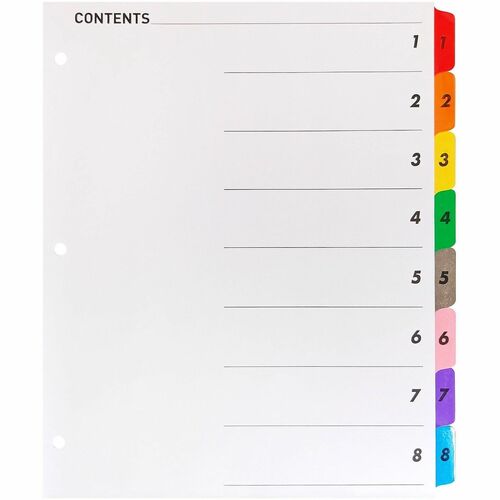Index Dividers With Table of Contents Page, 1-8, 8-1/2" x 11", 8 Tabs, Straight, Multi