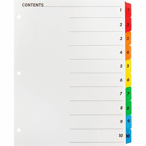 Index Dividers With Table of Contents Page, 1-10, 8-1/2" x 11", 10 Tabs, Standard, Multi