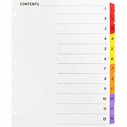 Index Dividers With Table of Contents Page, 1-12, 8-1/2" x 11", 12 Tabs, MI