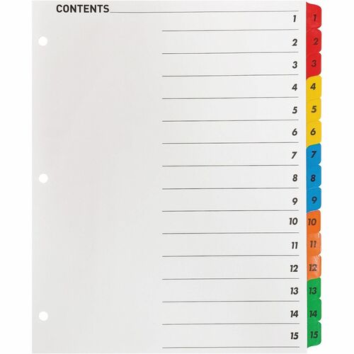 Index Dividers with Table of Contents Page, 1-15, 8-1/2"x11", 15 Tabs, MI