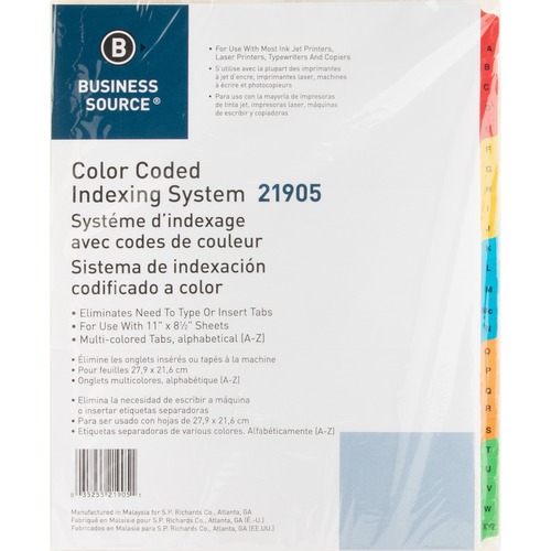 Index Dividers, with TOC, A-Z, 3 Hole Punch, Letter, Multi