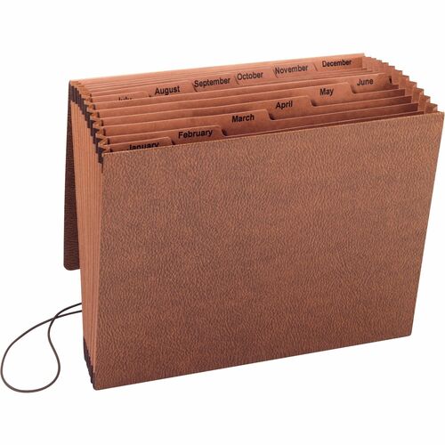 Accordion File, With Flap, Jan-Dec, 12 Pocket, Letter, 12" x 10", Brown