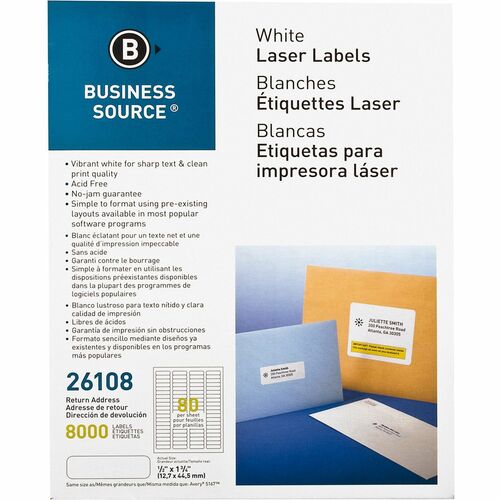 Mailing Labels, Return Address, 1/2" x 1-3/4", White 8000/PK