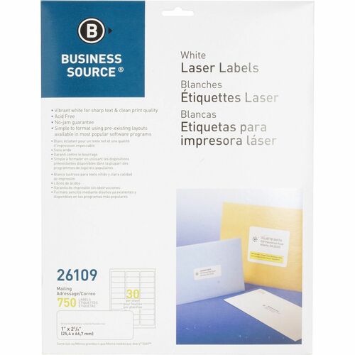 Label, IJ/LSR, 1x2.6, White, 750 750/PK
