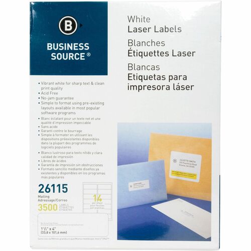 Mailing Labels, Laser/Inkjet, 1-1/3" x 4", White 3500/PK