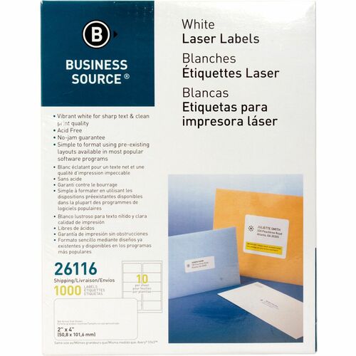 Mailing Labels, Shipping, Laser/Inkjet, 2" x 4", White 1000/PK