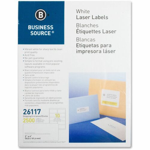 Label, Inkjet/Laser, 2x4, White 2500/PK