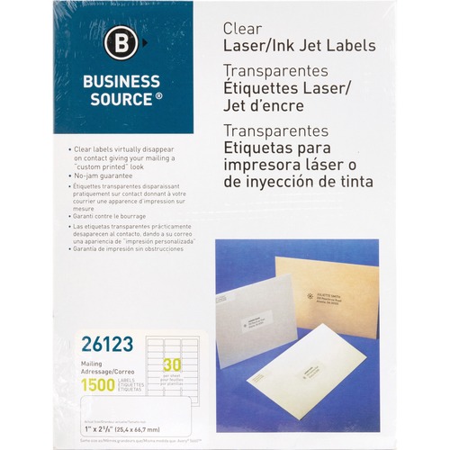 Mailing Labels, Laser, 1" x 2-3/4", Clear 1500/PK