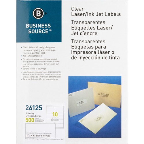 Shipping Labels, Laser, Permanent, 2" x 4-1/4", Clear 500/PK