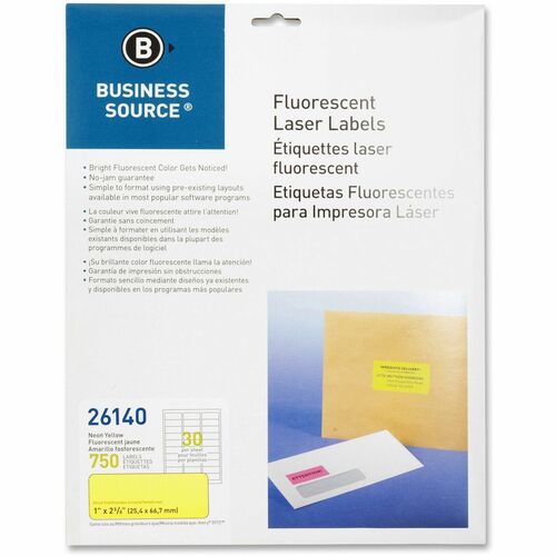 Laser Labels, Fluorescent, 1"x2-5/8", Neon Yellow 750/PK