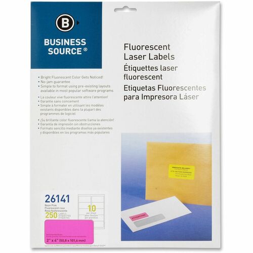Laser Labels, Fluorescent, 2" x 4", Neon Pink 250/PK
