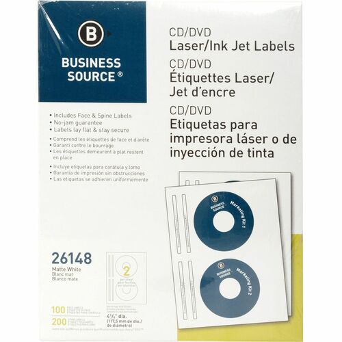 Label, CD/DVD, Laser/Ink, White 100/PK