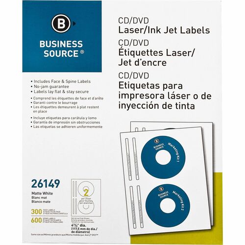 Label, CD/DVD, Laser/Ink, White 300/PK