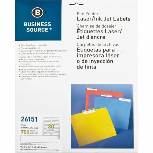 Filing Labels, Laser/Inkjet, 2/3" x 3-7/16", White 750/PK