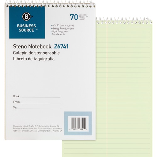 Book, Steno, Gregg, 70 Sheet, Green