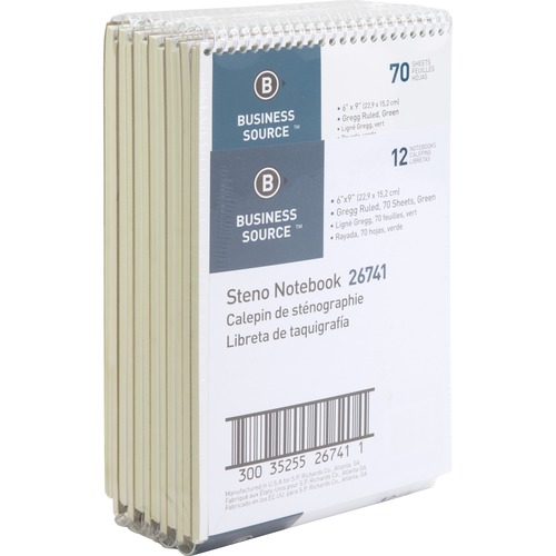 Book, Steno, Gregg, 70 Sheet, Green 12/PK