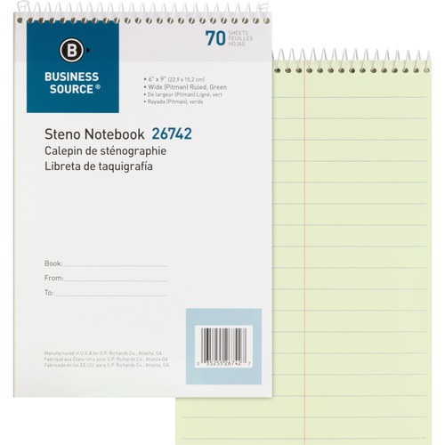 Book, Steno, Pitman, 70 Sheet, Green