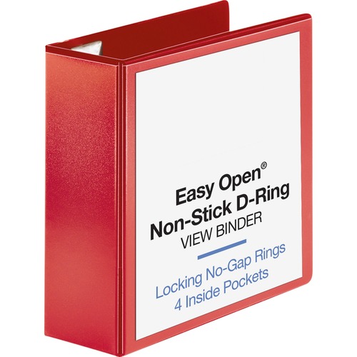 View Binder, D-Ring, 4" Capacity, 8-1/2" x 11", Red