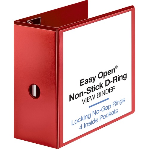 View Binder, D-Ring, 5" Capacity, 8-1/2" x 11", Red