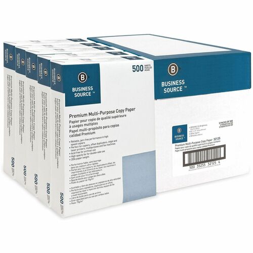 Multipurpose Paper, 20 lb., 92 Bright, 8-1/2" x 11", White 5/CT