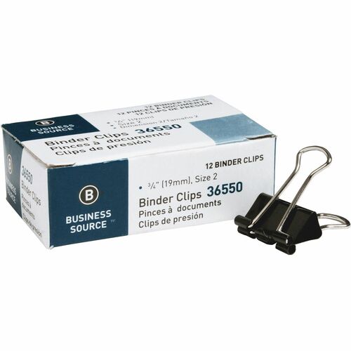 Binder Clip, Small, 3/4" W, Steel, 3/8" Capacity, Black 12/DZ
