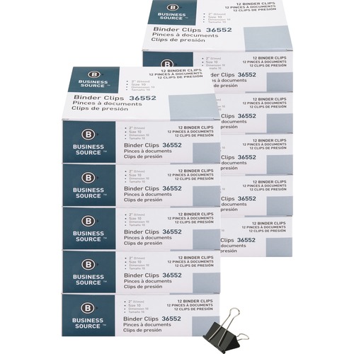 Binder Clip, Large, 2", Steel, 1" Capacity, Black, 12/BX Per Bundle 10/BD