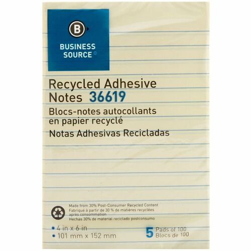 Notes, Adhesive, 4x6, Lined 5/PK