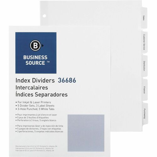 Divider, Index, Punched, 5 Tab 5/PK