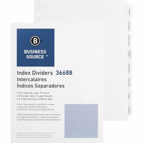 Divider, Index, Punched, 8 Tab 5/PK