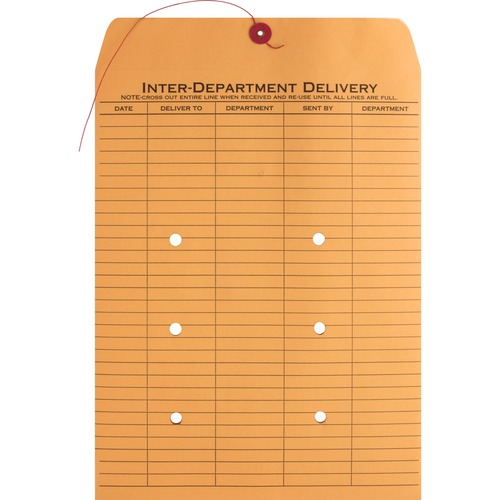 Inter-Dept. Envelopes, String/Button Close, 10" x 13", Kraft 100/BX