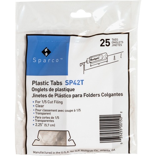 Tabs, Plastic, w/Inserts, 1/5 Cut, 2-1/4" Wide, Clear 25/PK