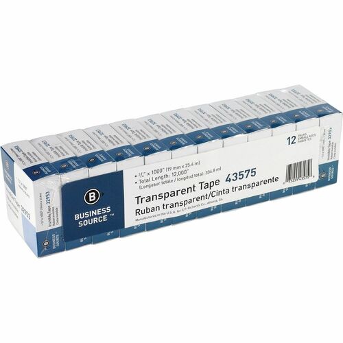 Tape, Roll, Transparent, 3/4" x 1000 12/PK