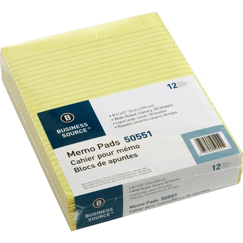 Pad, Memo, 8.5x11, Wide Ruled, Ca 12/DZ