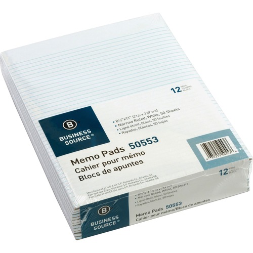 Pad, Memo, 8.5x11, Narrow Ruled, White 12/DZ