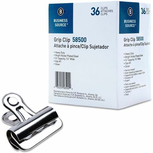 Bulldog Clips, 3/8" Cap, Size 1, 1-1/4" W, Silver 36/BX
