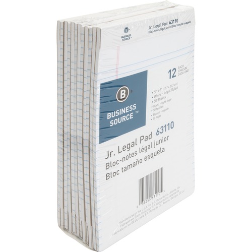 Pad, Jr Legal, 5x8, 50 Sheet, White 12/DZ