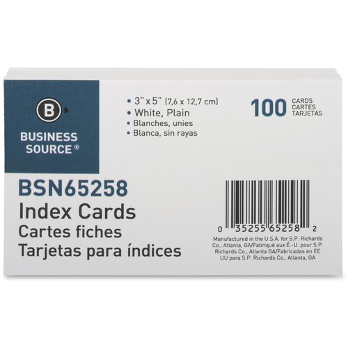 Card, Index, Plain, 3 X 5, White 100/PK
